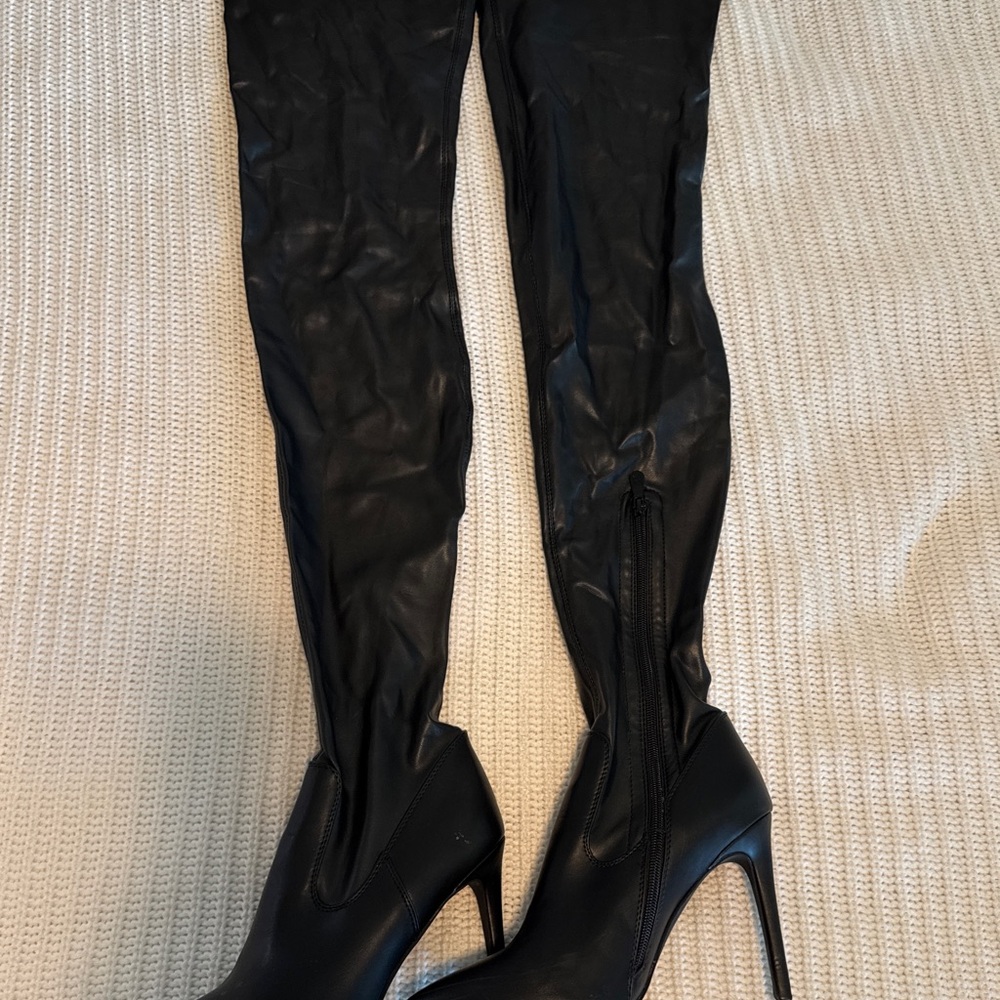 AKIRA Black Over-the-Knee Stiletto Boots